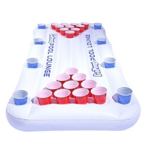 GoPong Pool Lounge Beer Pong Inflatable with Social Floating, White Beer Pong
